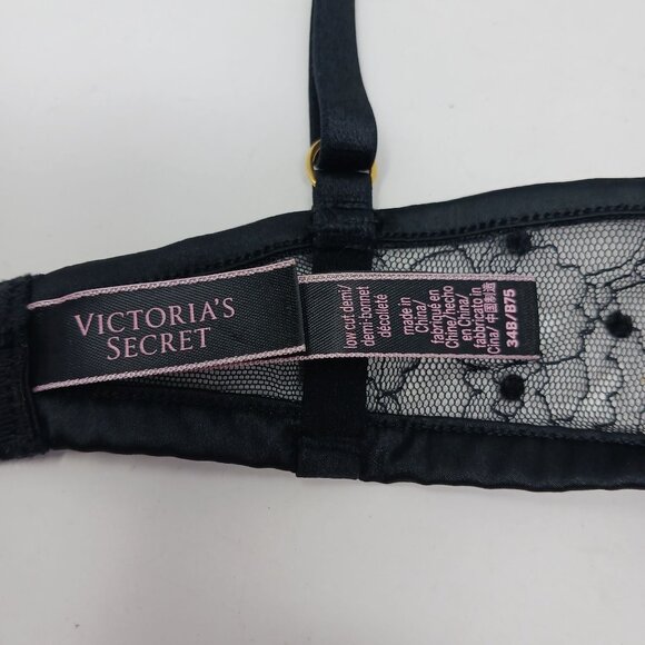 NWOT Victorias Secret Black Lace Low Cut Demi Bra 34B Mesh Underwire - Picture 7 of 10